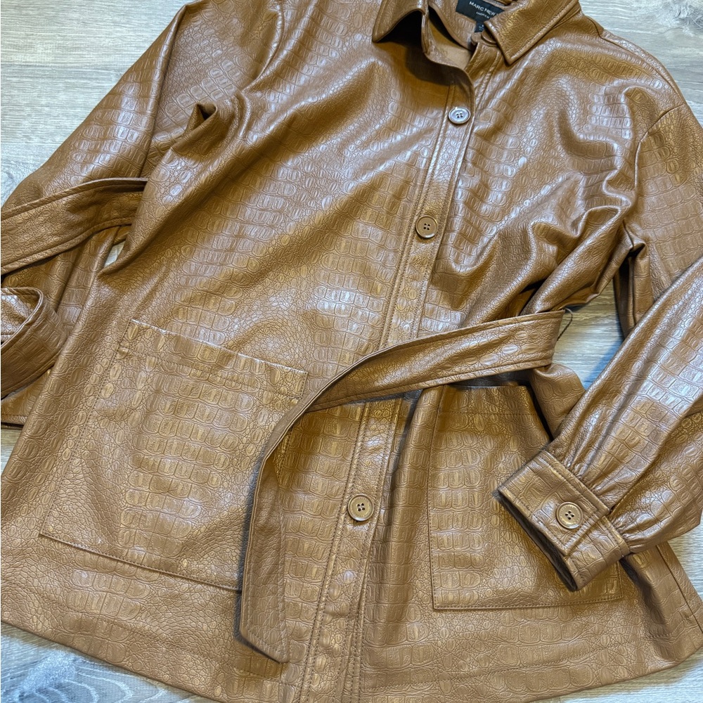 Marc New York Brown Leather Jacket with Belted Waist- Size M - Picture 5 of 13